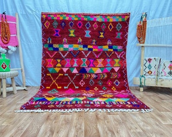 Hand Knotted Red Berber Rug: Traditional Moroccan Wool Rug