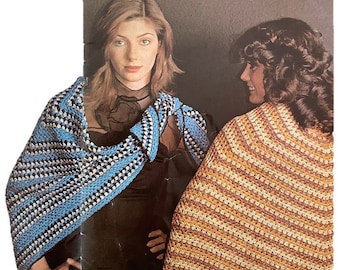 Vintage Crochet Pattern - Two 1970s Shawls - PDF Instant Download - Poncho Style Scarf