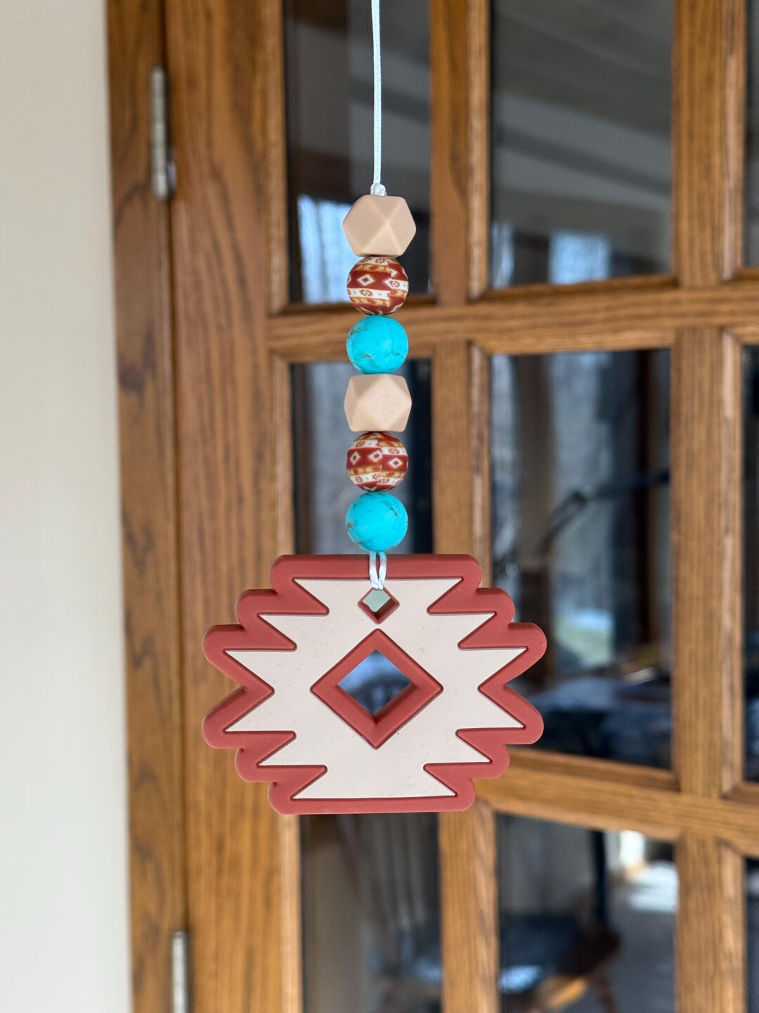 Brown Aztec Car Charm - Western Aesthetic Car Decoration - Rear View ...