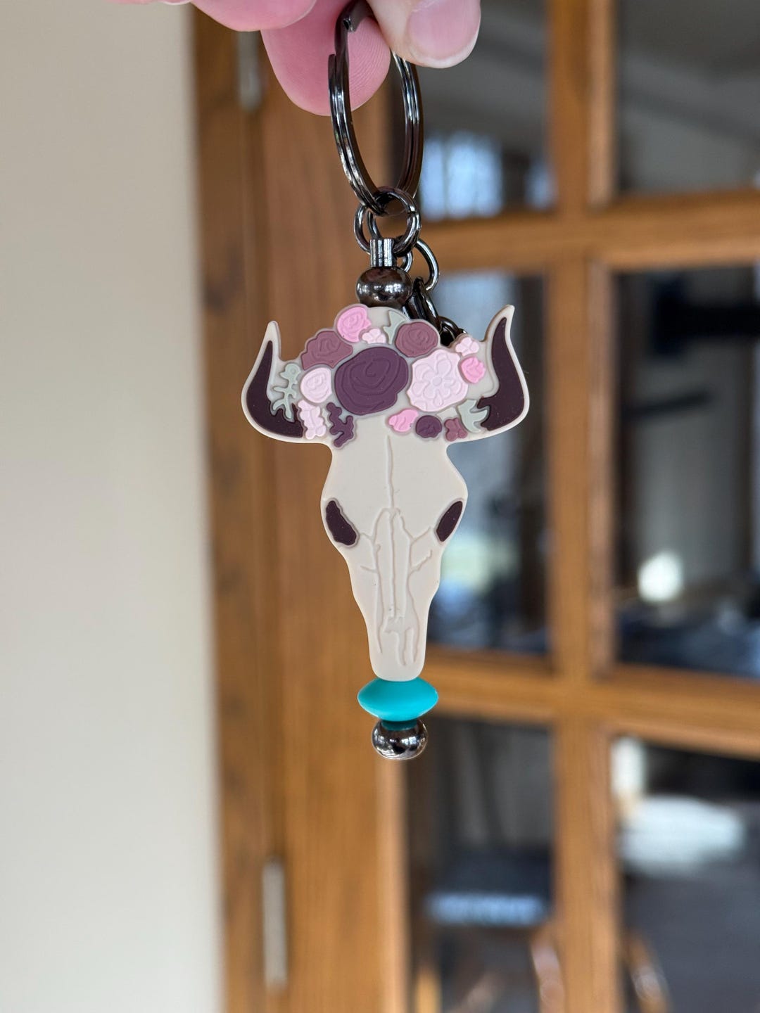 Floral Skull Mini Keychain - Silicone Bead Keychain - Western Aesthetic ...