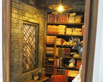 手作りミニチュアシャーロックホームズ本棚ジオラマ：図書館の装飾 