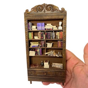 Miniature Antique Bookshelf, bookshelf insert, miniature book, Dollhouse Furniture, miniature bookshelf, miniature library, handmade, wooden