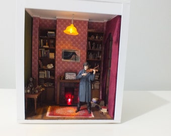 Cantinho de leitura de Sherlock Holmes: Diorama de inserção de estante feito à mão