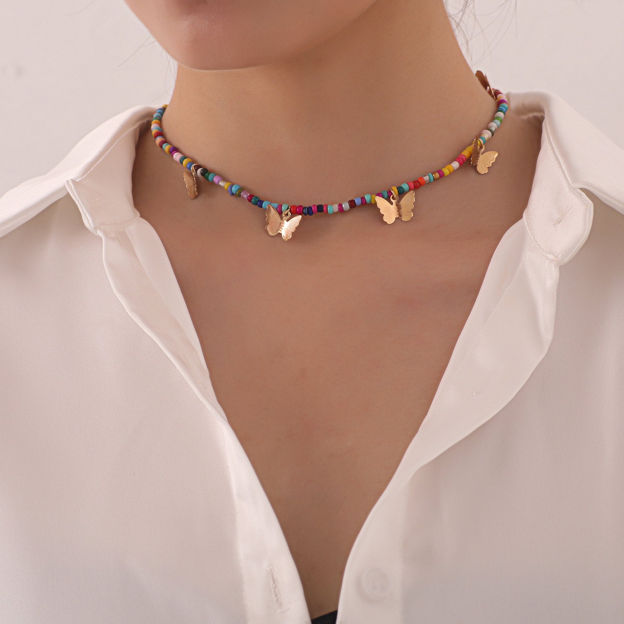 Butterfly Choker Necklace Colorful 