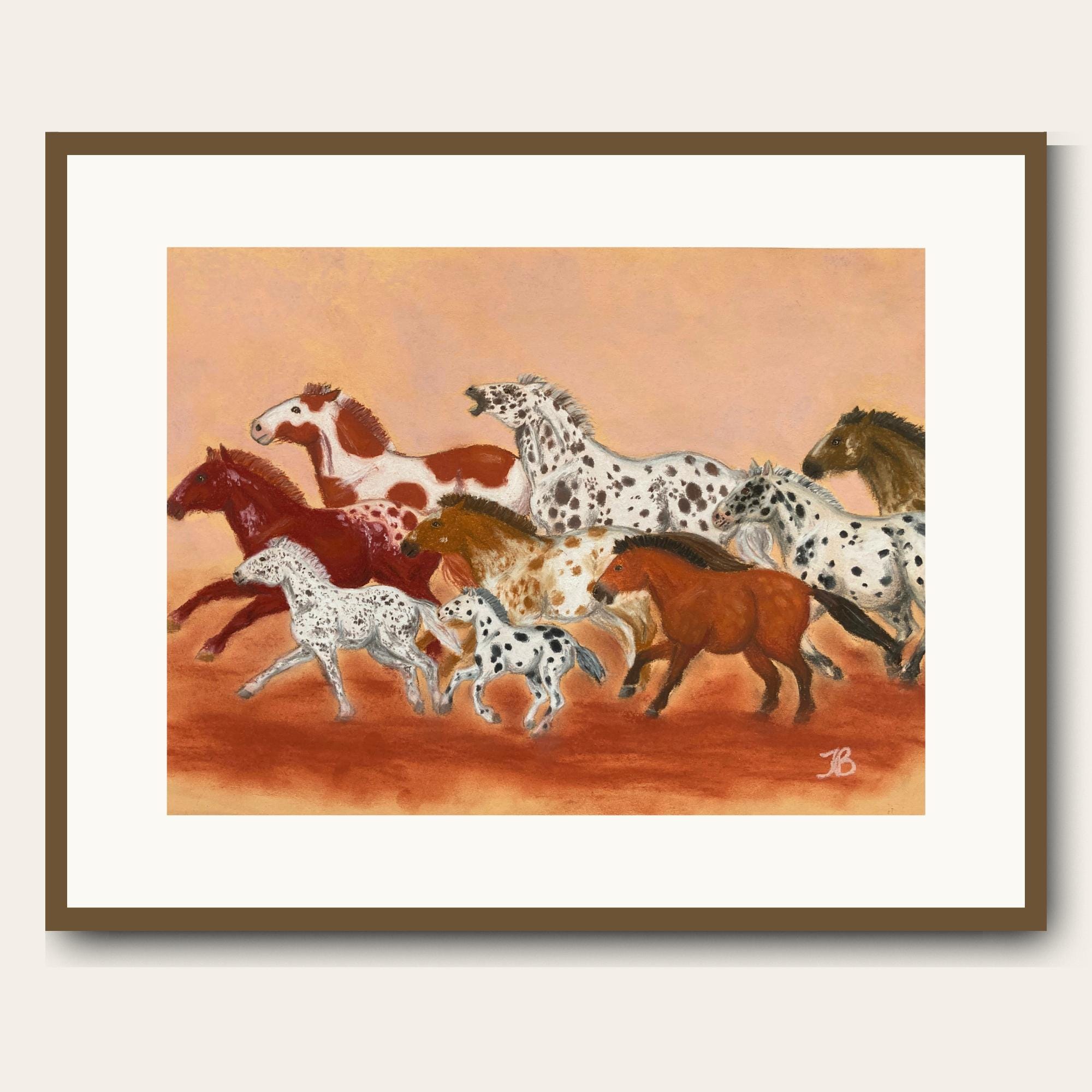 Running Horses Pastel Painting - Prehistoric Cave Art Inspired Horse Herd - Original Horse Pastel Drawing