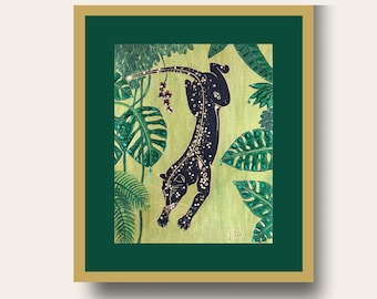 Jungle Jewels – Black Panther in Emerald Rainforest | Original Mixed Media Wildlife Painting