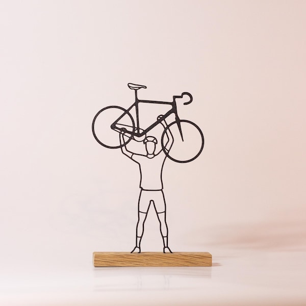 Statuetta decorativa di bicicletta, bici da corsa, scultura in stile line art, legno di quercia, regalo speciale per ciclisti