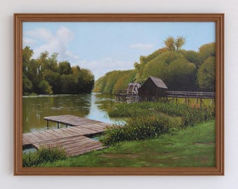 old water mill, original oil painting, landscape painting, original art, wall art, home decor, landscape art, original on canvas painting