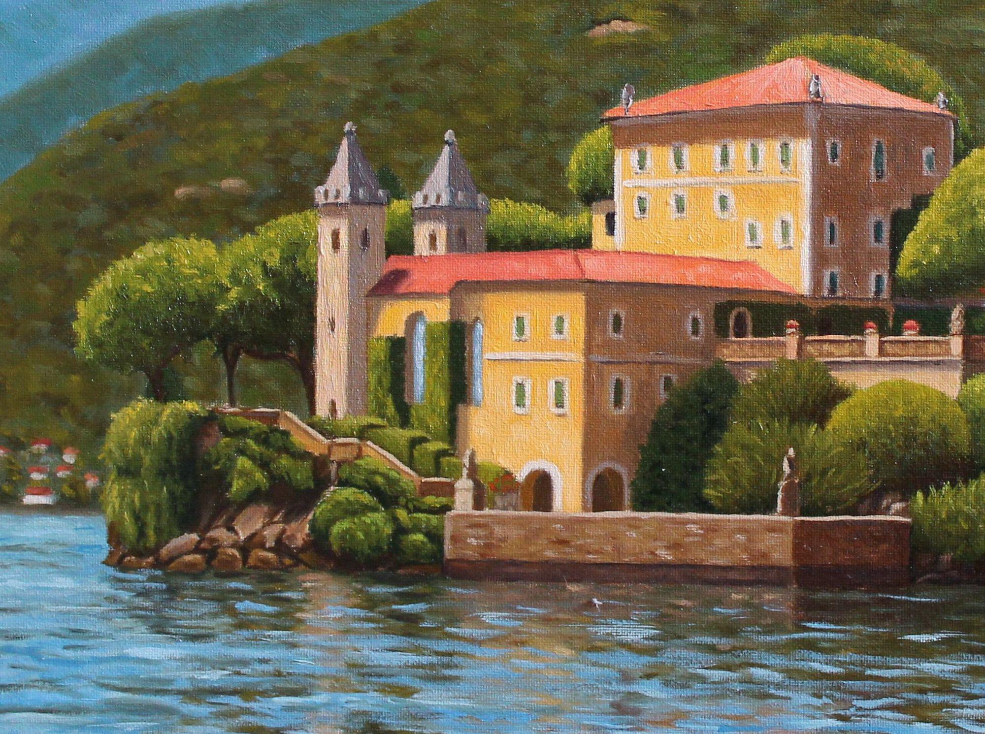 コモ湖の油絵：額入りイタリア風景画 - Etsy 日本