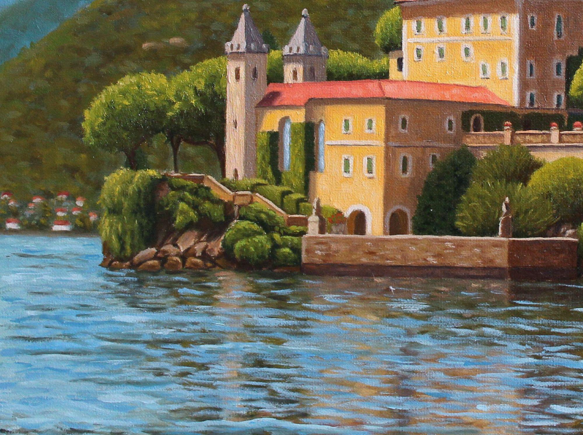 コモ湖の油絵：額入りイタリア風景画 - Etsy 日本