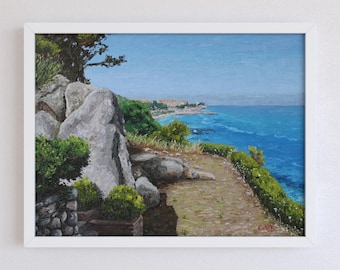 View of Tropea city, original oil painting, palette knife painting, landscape painting, seascape painting, wall art, home decor, gift