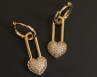 Heart Vintage Huggie Earring, 18kt Gold Plated