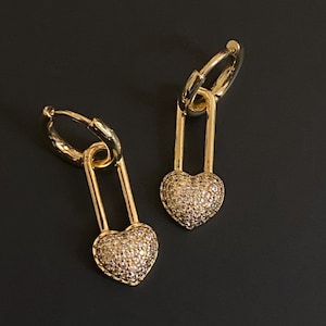 Heart Vintage Huggie Earring, 18kt Gold Plated