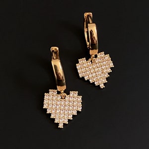 Heart Vintage Huggie Earring, 18kt Gold Plated