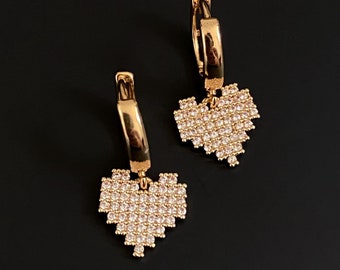 Heart Vintage Huggie Earring, 18kt Gold Plated
