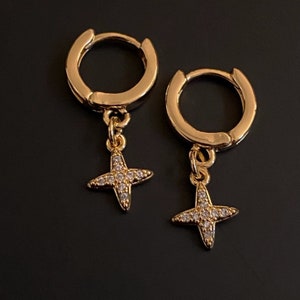 Cross Huggie Earring, Hoop Earrings, Cross Earrings, 18kt Gold Plated