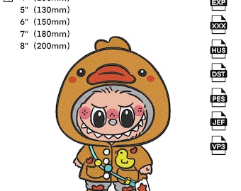 Archivo de bordado Labubu de disfraz de pato amarillo