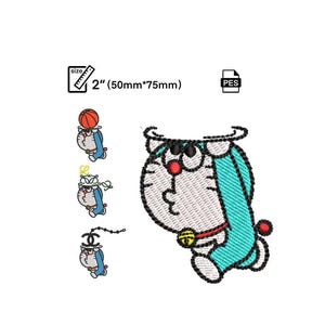 Archivo de bordado de Doraemon de moda (los elementos en la placa se pueden personalizar)