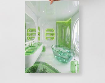 Frutiger Aero Bathroom - Green Bliss Poster