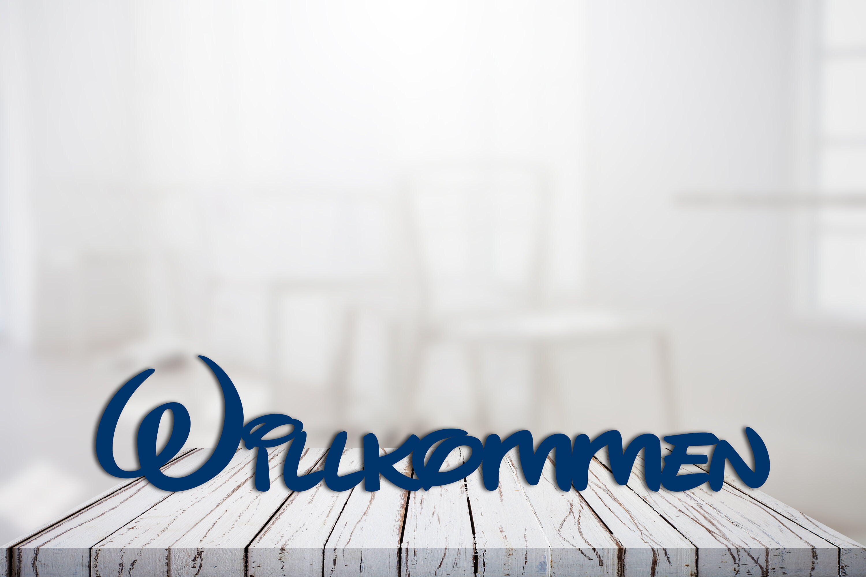 3D lettering "Welcome" made of wood, in different colors and fonts