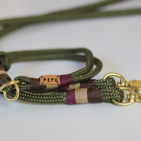 Set "oliva" fabricado en correa y collar | Collar de perro | Tauleine | Correa de perro | individual