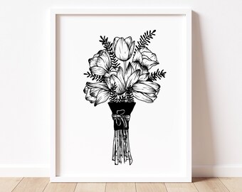 Tulips, Flower Bouquet, Floral Artwork, Spring, Easter Print, Minimalist, Baby Room Decor, Nursery Print, Girl's Room, Instant Download, JPG