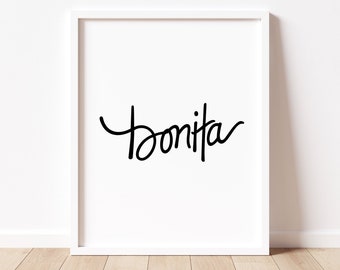 Bonita, Pretty, Beautiful, Spanish Saying, Minimalist Artwork, Baby Room, Nursery Print, Girl's Room Decor, Wall Art, Instant Download, JPG