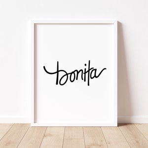 Bonita, jolie, belle, dicton espagnol, oeuvre d'art minimaliste, chambre de bébé, impression de chambre de bébé, décoration de chambre de fille, art mural, téléchargement immédiat, JPG