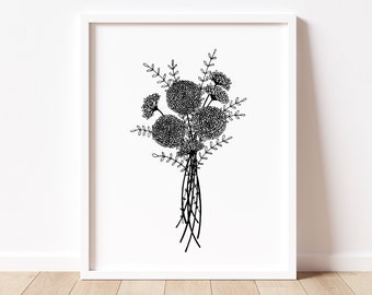 Bouquet of Flowers, Floral Artwork, Wall Art, Minimalist Artwork, Baby's Room Printable, Nursery Decor, Girl's Room, Instant Download, JPG