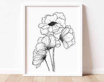 Blumen, Blumendruck, Mädchenzimmer Dekor, Babyzimmer Druck, Kinderzimmer druckbar, minimalistisches Kunstwerk, Eingang, Wandkunst, Sofortiger Download, JPG