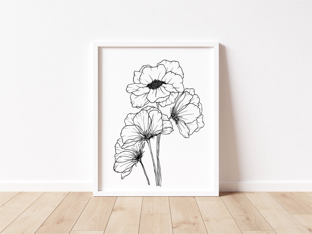 Floral Line Art Print, Minimalist Flower Drawing (digital Download) - Etsy