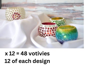 Clearance Sale!! 48 Mosaic glass votives, candle holder,tealight holder for diwali, romantic dinner, pooja gift, home decor, indian festival