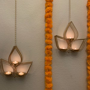 Set (2piece) of Hanging Diya tealight, centerpiece, diwali decoration,decor for living room, party, hindu wedding, pooja room in gold color
