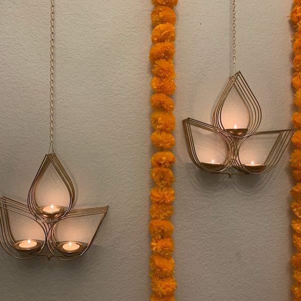 Diwali SALE!!Set (2piece) of Hanging Diya tealight, diwali decoration,decor for living room, party, hindu wedding, pooja room in gold color