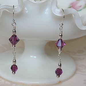 Swarovski Austrian Crystal Earrings, Amethyst Crystal Earrings, Sterling Silver Earrings