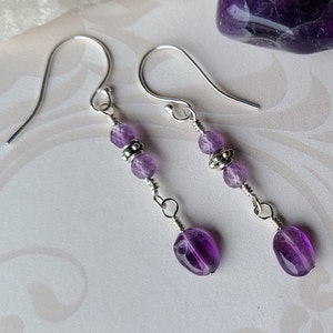 Amethyst Gemstone Earrings, February Birthstone Earrings, Sterling Silver Handmade Earrings