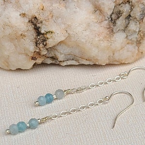 Aquamarine Gemstone Earrings, March Birthstone Earrings, Sterling Silver Earrings, Minimalist Earrings, Dangle Earrings