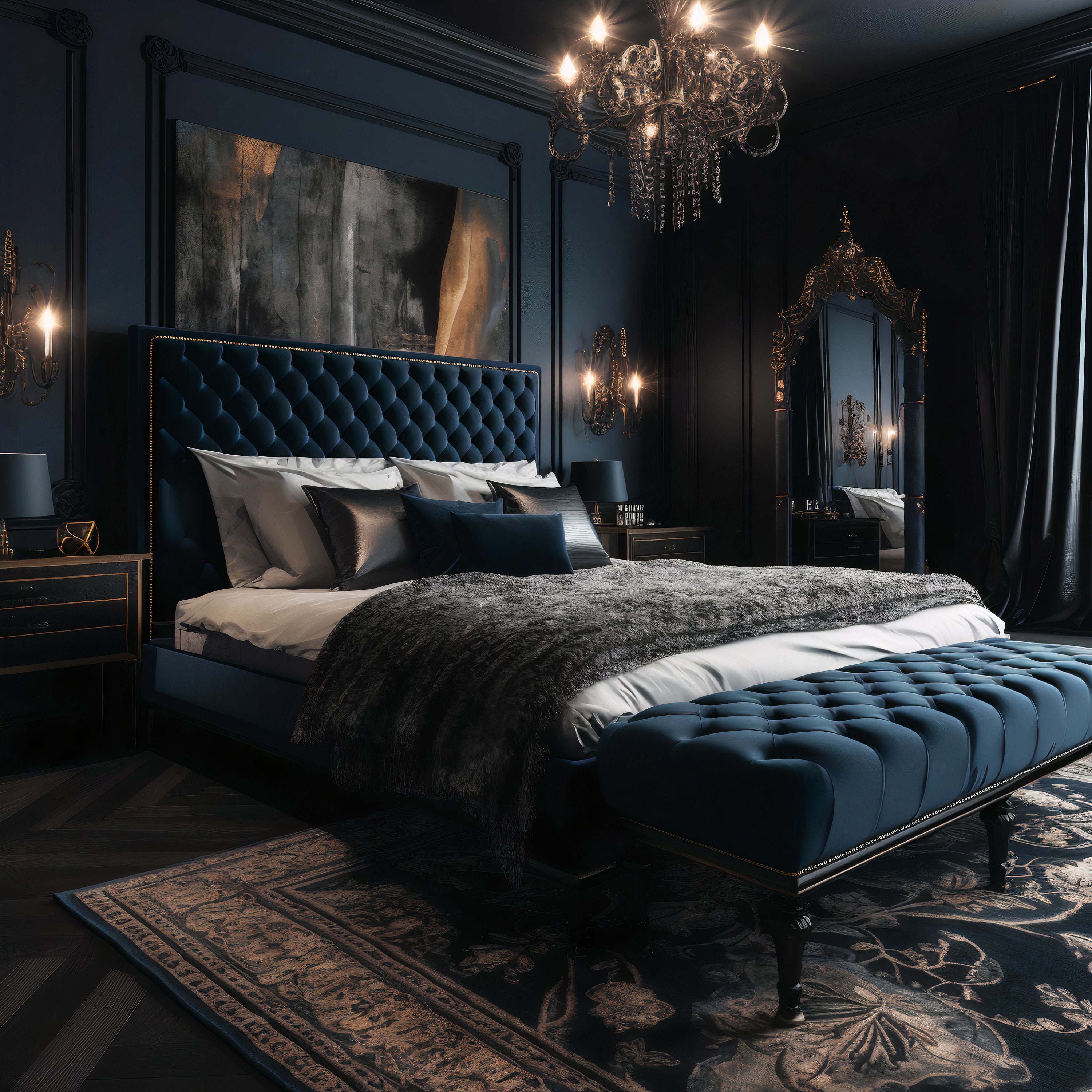 Stylish Bedroom Set Background Red, Blue, Pink, Gray and Powder Pink Etsy