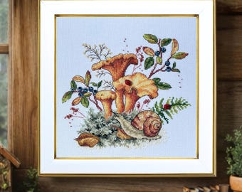 Kit de punto de cruz de rebozuelos sobre tela Aida blanca de VDV Design