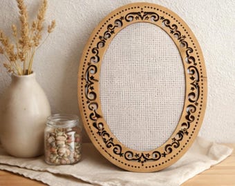 Base ovalada de punto de cruz con tela, bordado decorativo aro