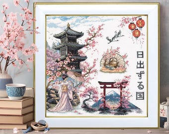 Kit de punto de cruz "Flor de cerezo Sakura", decoración zen japonesa para el hogar de VDV