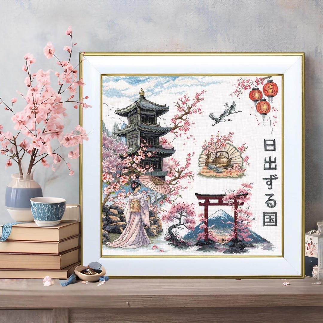 Cherry Blossom Sakura Cross Stitch Kit Japanese Zen Home Decor by VDV ...