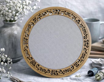 Marco de exhibición de punto de cruz redondo con tela, bastidor de madera para manualidades de bordado