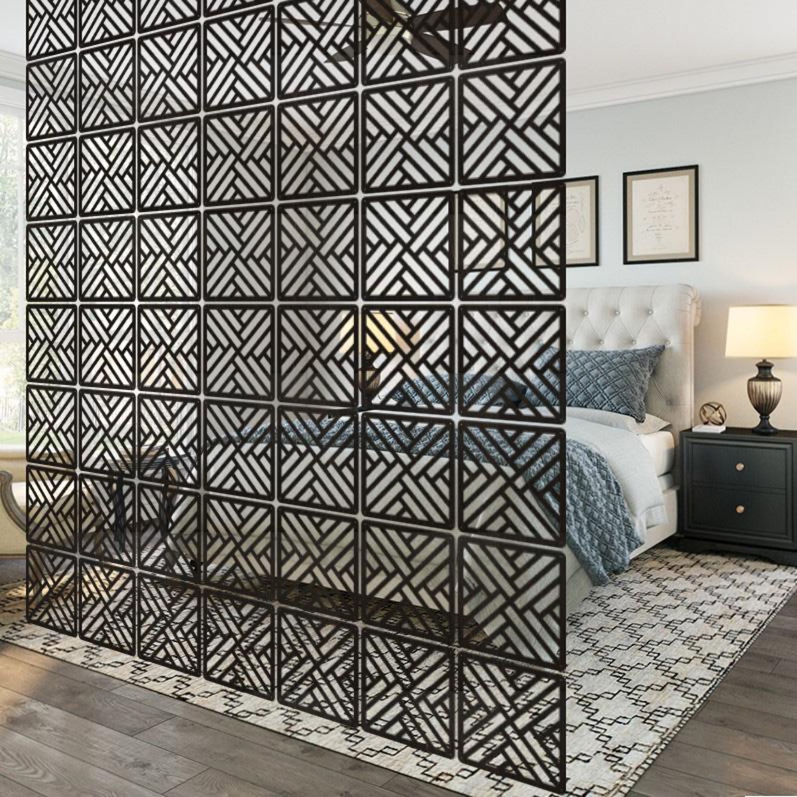Wooden Room Divider, Living Room Screen, Suspended Wood Panel Dividers ...
