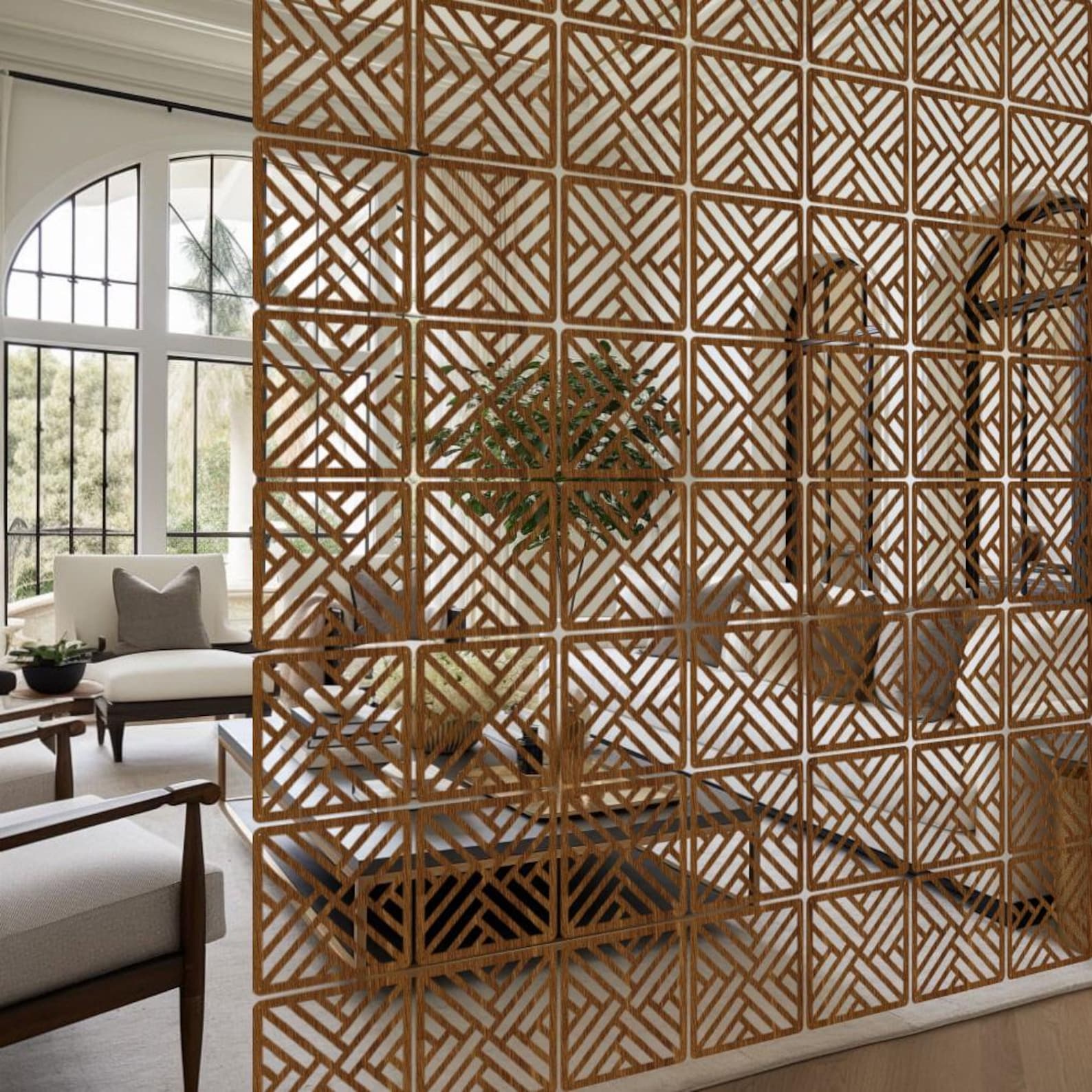 Wooden Room Divider, Living Room Screen, Suspended Wood Panel Dividers ...