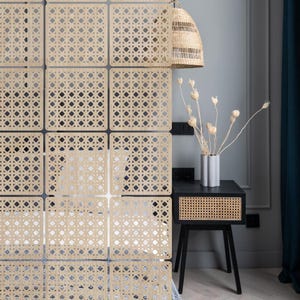 Rattan Room Divider, Hanging Wooden Panels, Privacy Screen Indoor, Interior Partition, Decorative Panels, Modular Wall Panels, Wall Divider