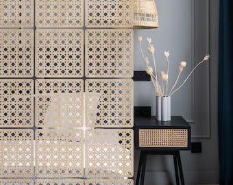 Divisorio in rattan, Pannelli in legno sospesi, Schermata per la privacy interna, Divisorio interno, Pannelli decorativi, Pannelli murali modulari, Divisorio per pareti