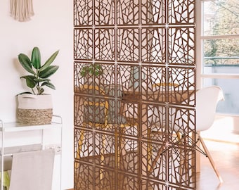Wooden Room Divider - Decorative Privacy Screen - Modular Panels Wall - Hanging Partition