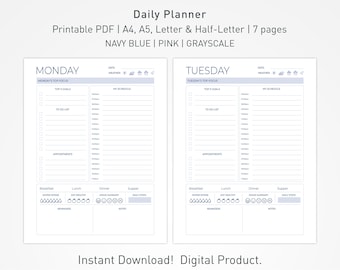 Agenda giornaliera minimalista senza data: organizer stampabile