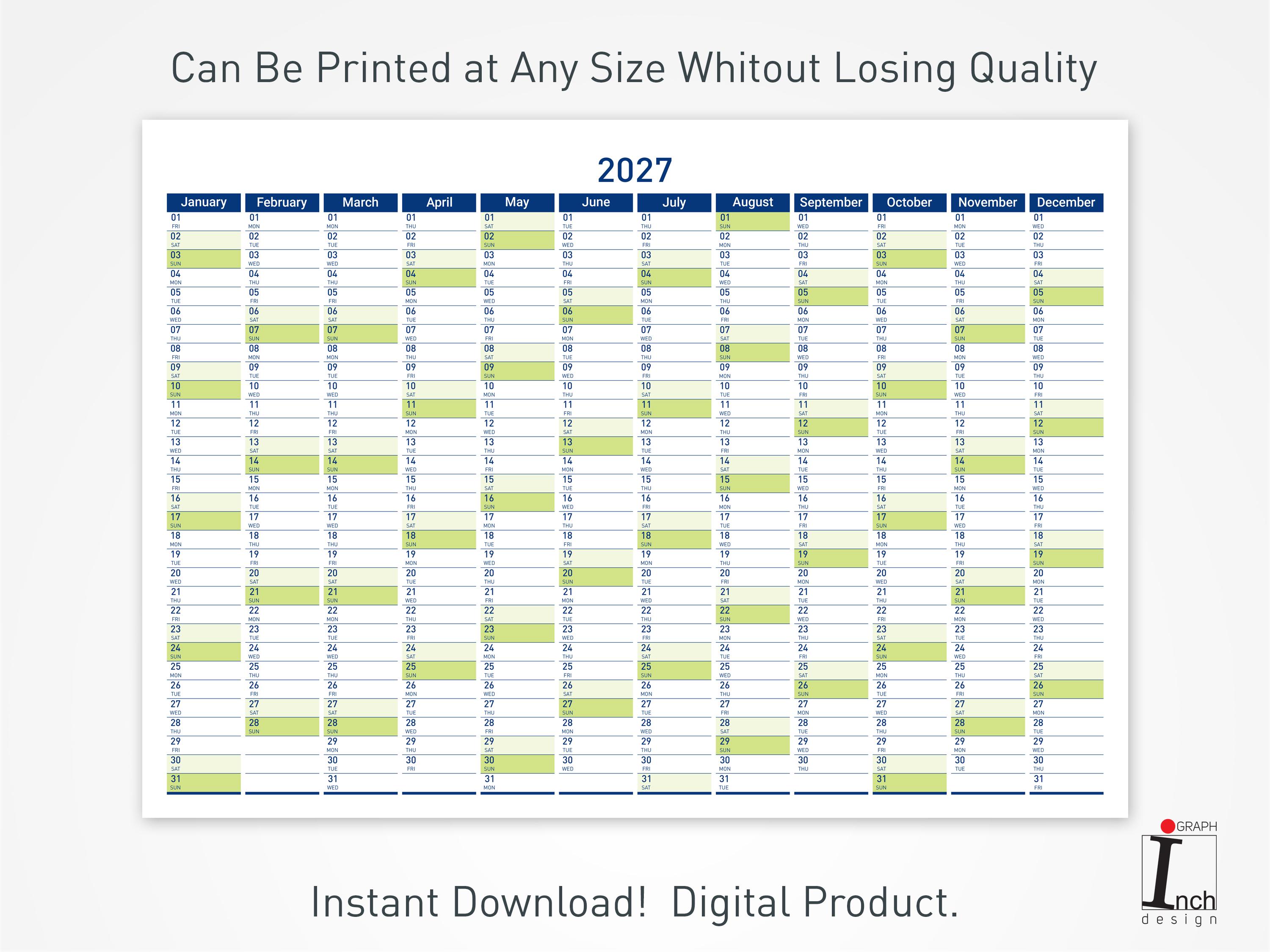 2027 Printable Wall Planner With Minimalist Design, Large Wall Calendar